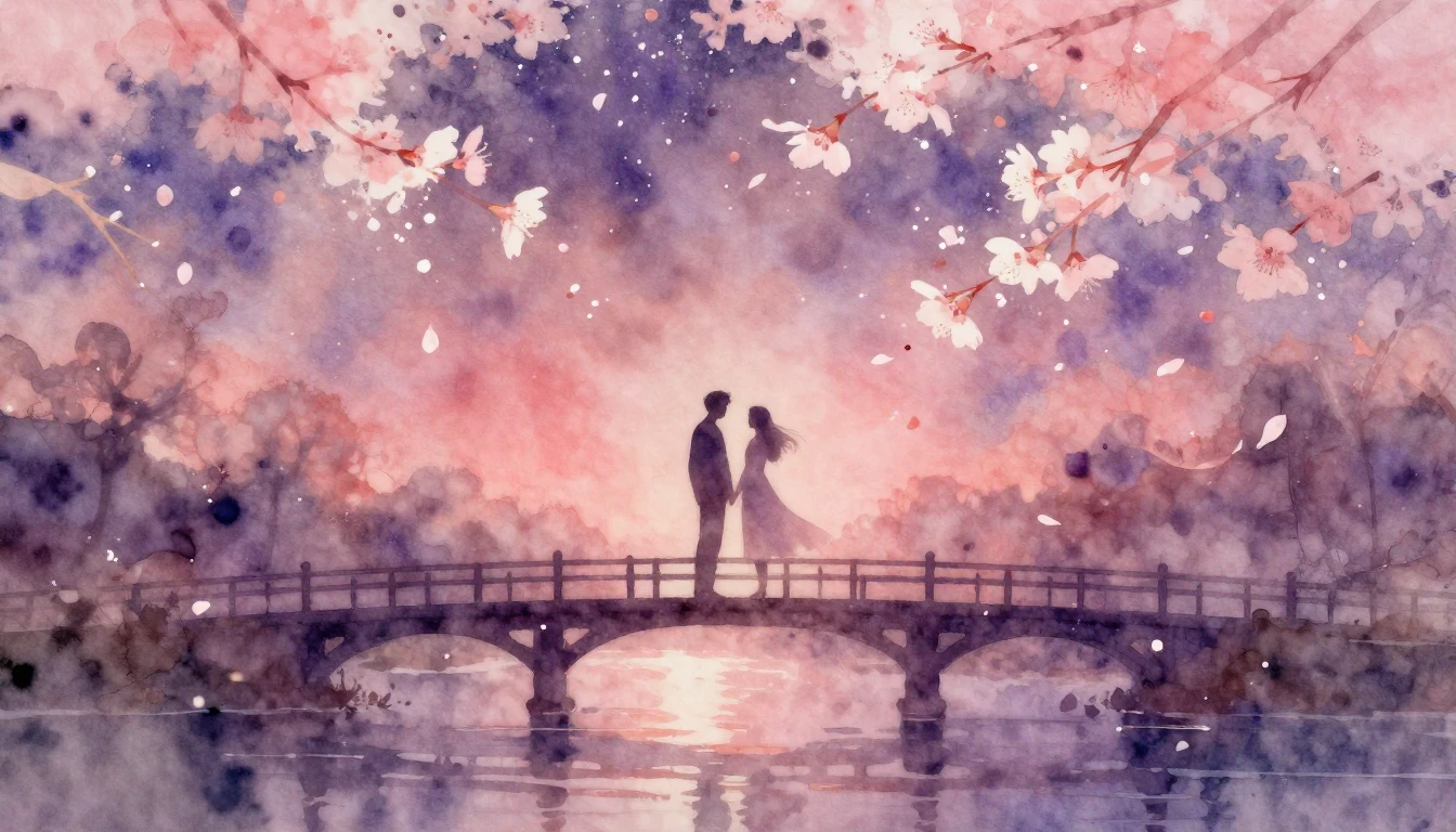 A soft and ethereal watercolor painting depicting two silhou...