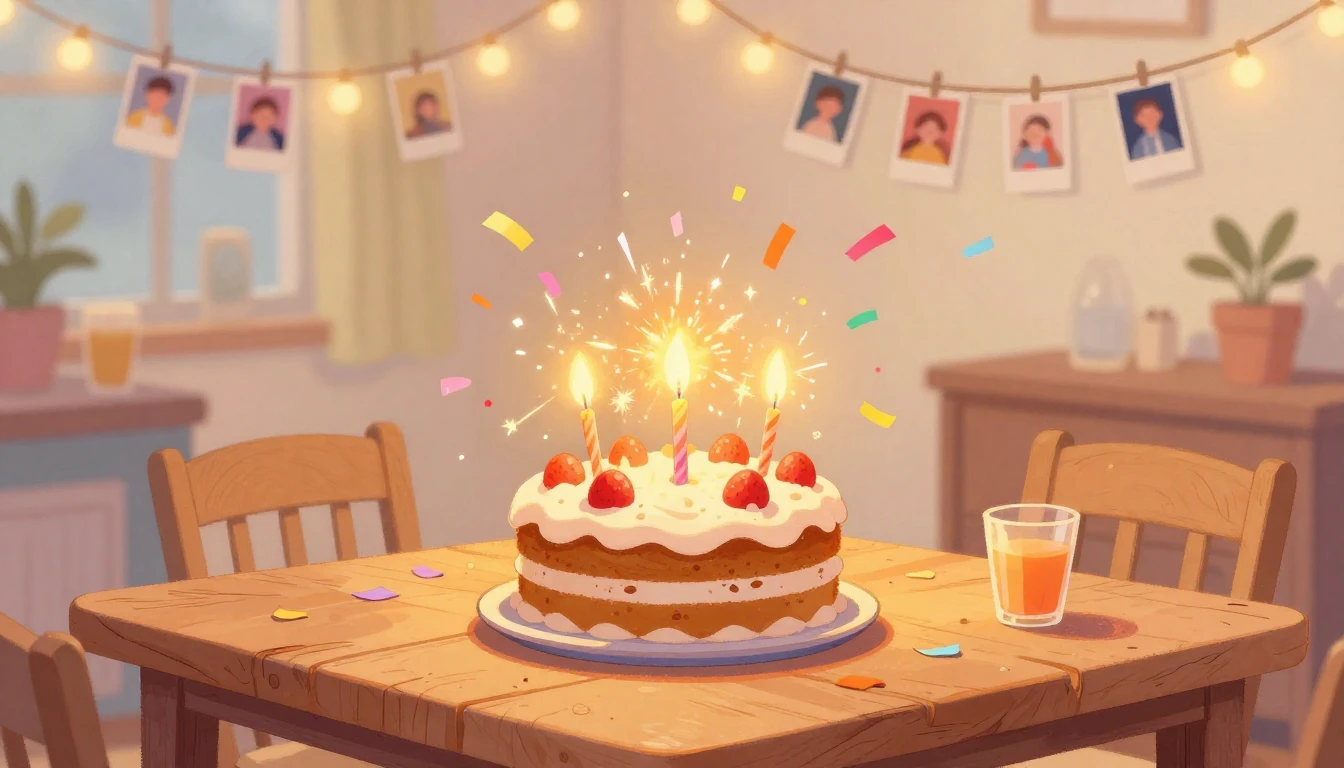 A heartwarming and vibrant illustration of a birthday celebr...
