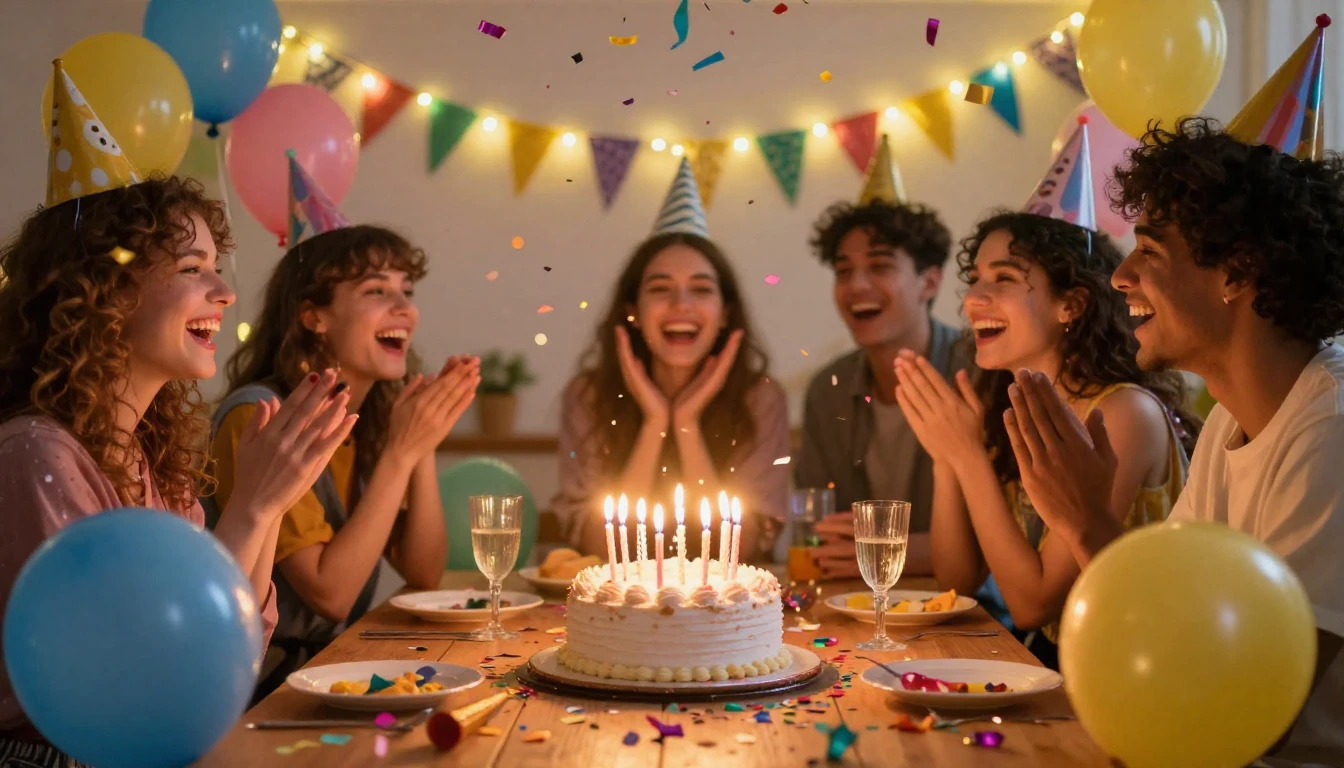 A vibrant and joyful scene of a birthday party for a best fr...
