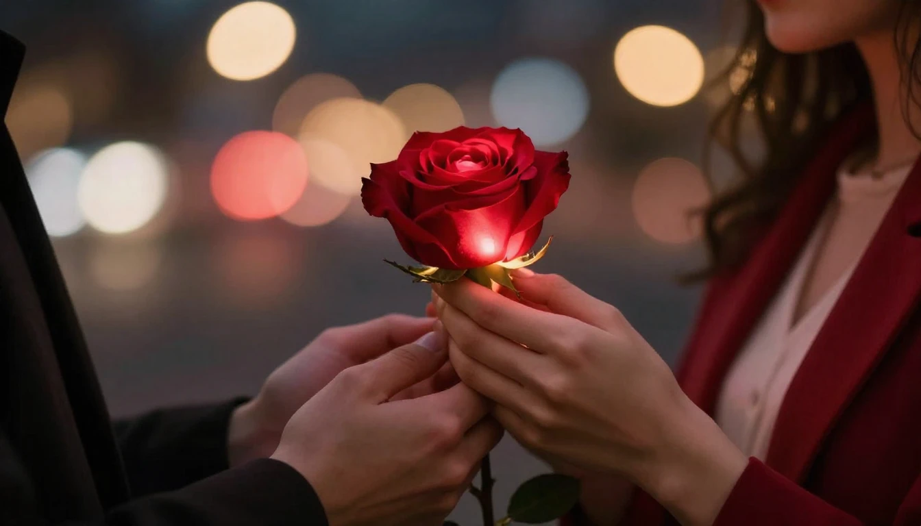 A romantic and intimate close-up scene focusing on two hands...