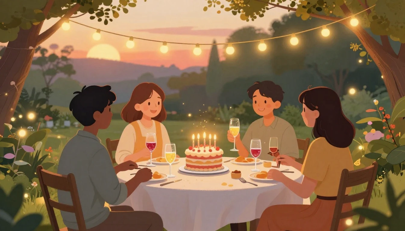 A warm and festive illustration of a birthday celebration ou...