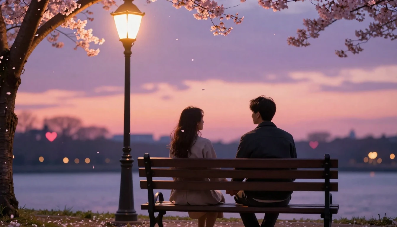 A romantic and dreamy scene of a couple holding hands sittin...