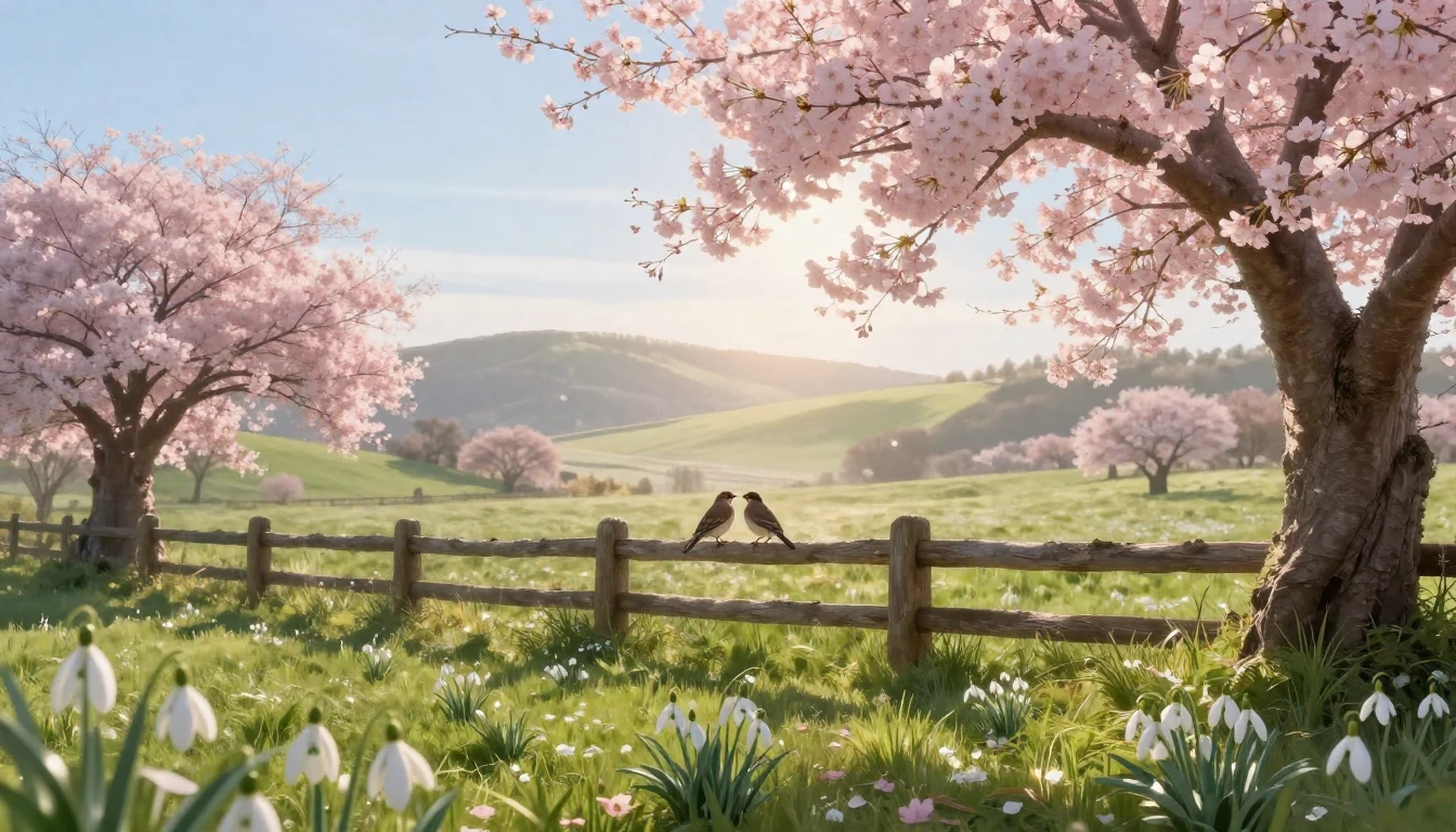 A breathtaking spring landscape in a rural setting. Delicate...