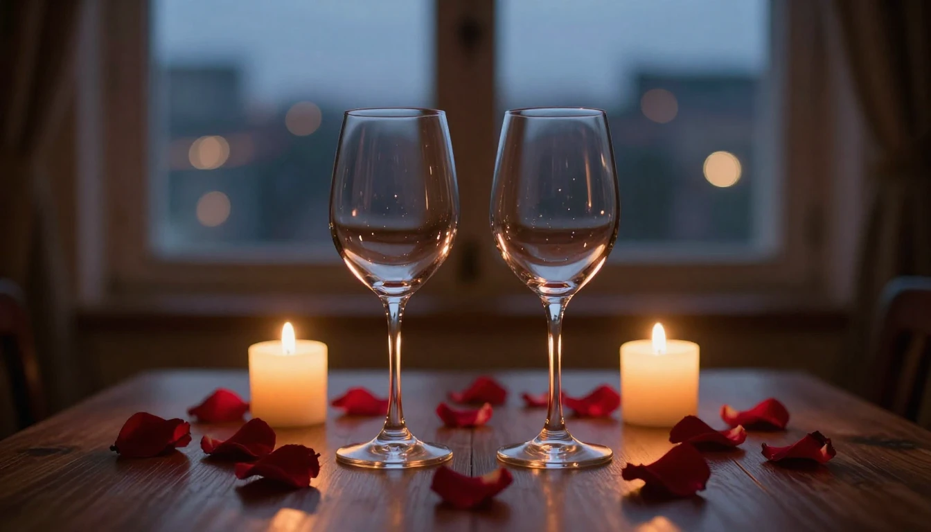 A breathtakingly romantic scene featuring two elegant wine g...