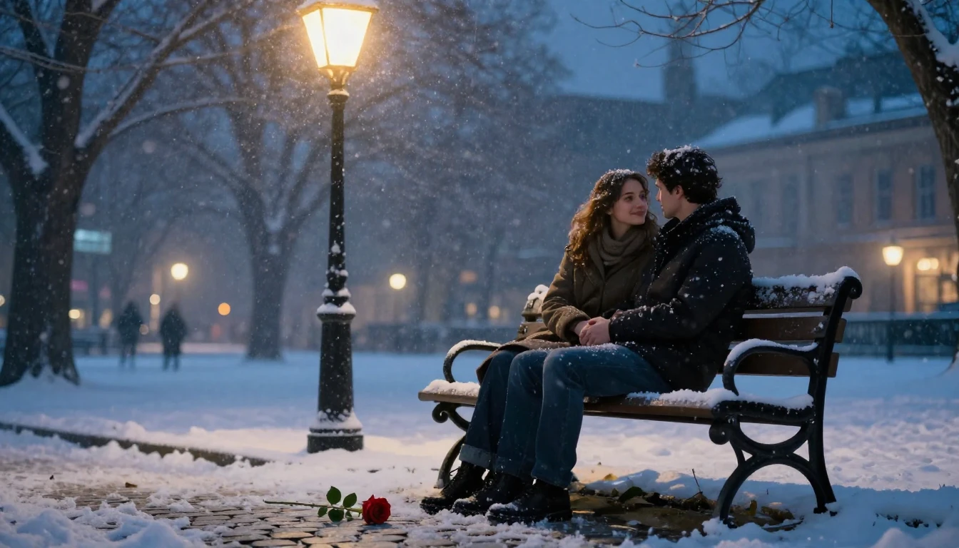 A romantic and dreamy scene featuring a couple sitting on a ...