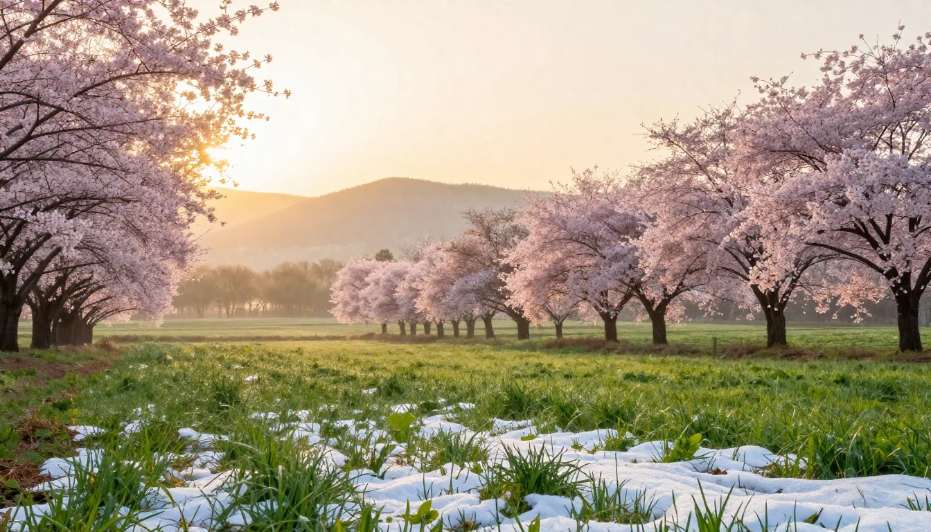 A breathtaking landscape depicting the arrival of spring. Th...