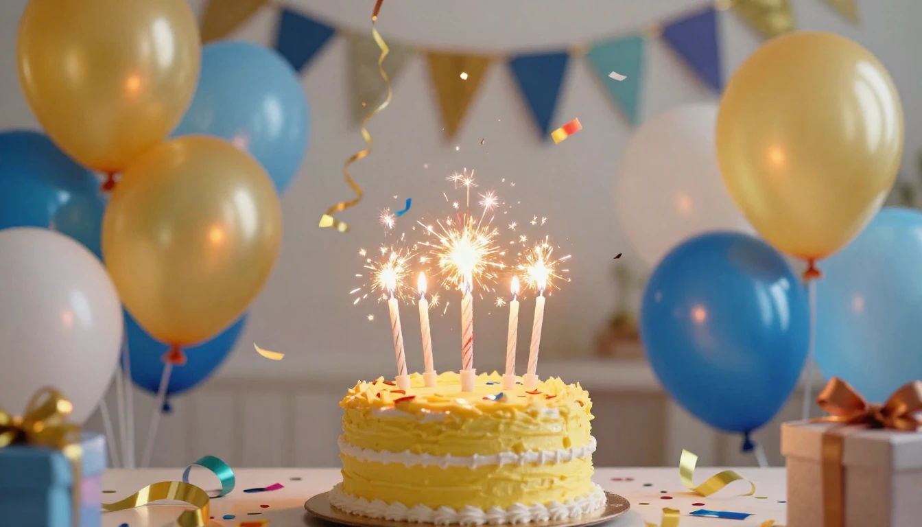 A vibrant and festive birthday celebration scene, focusing o...