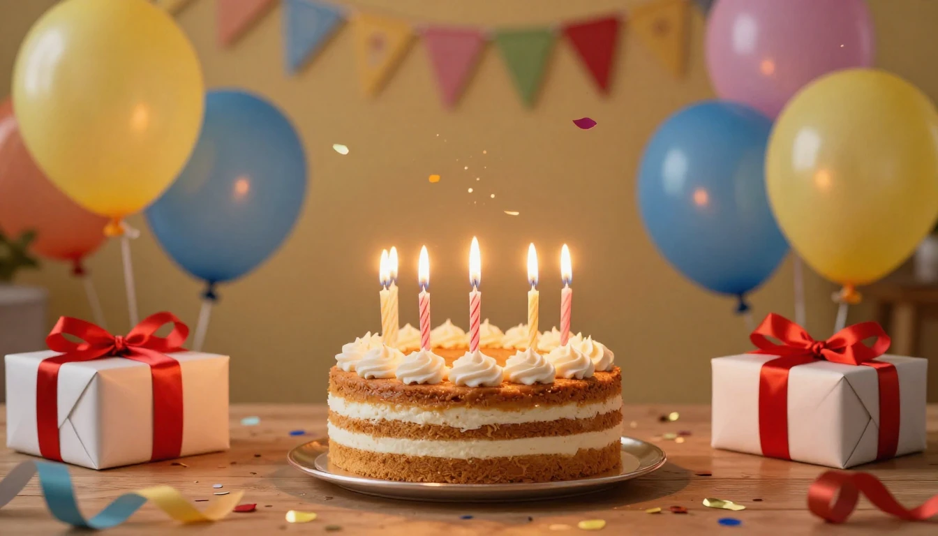 A vibrant and joyful scene of a birthday celebration, a deli...