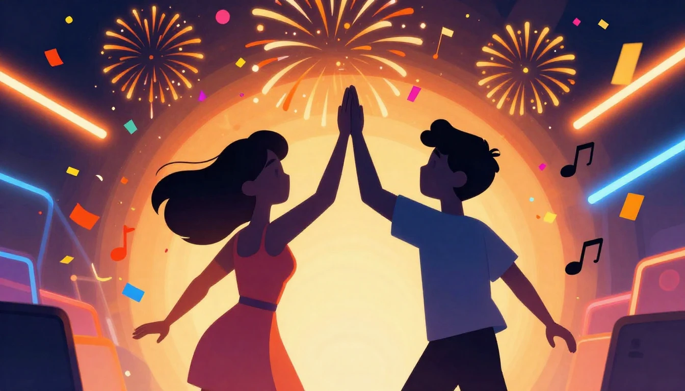 A vibrant and energetic concept art depicting a celebration ...