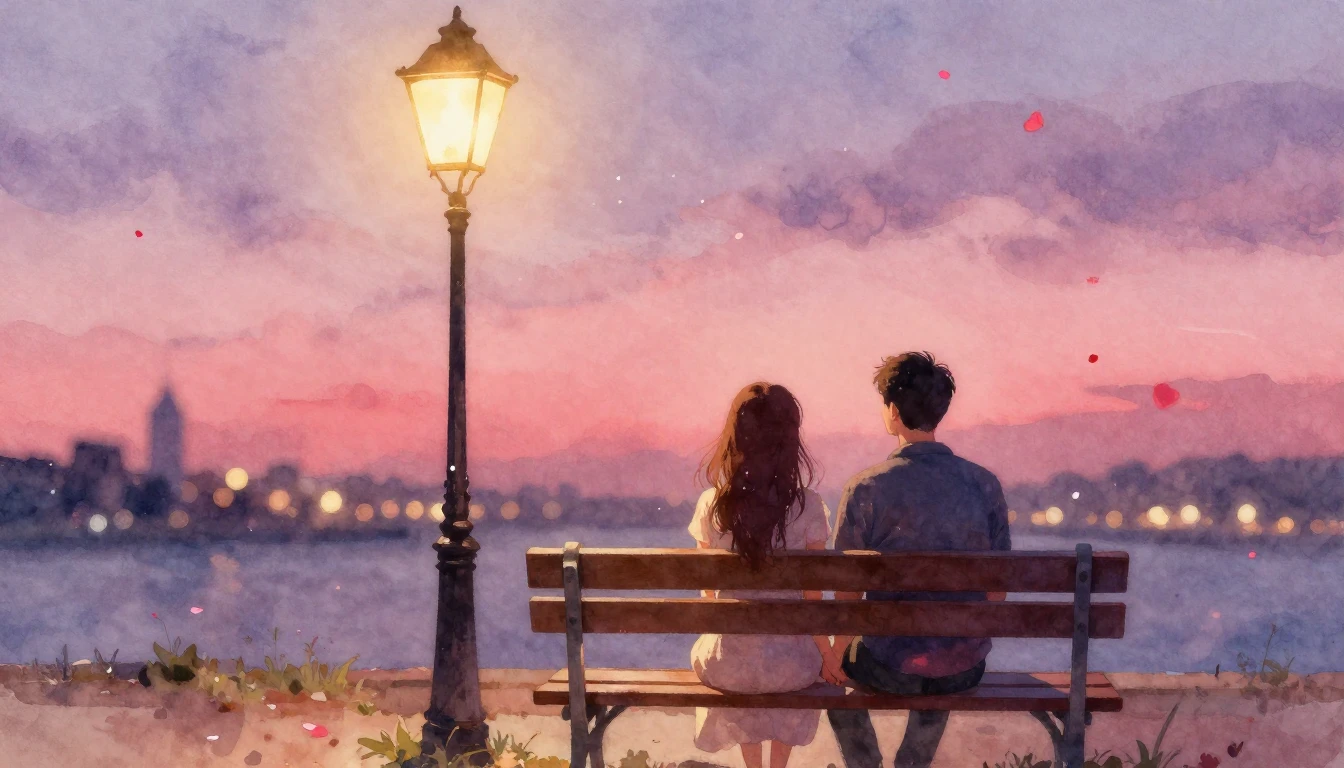 A romantic and emotional watercolor painting illustrating a ...