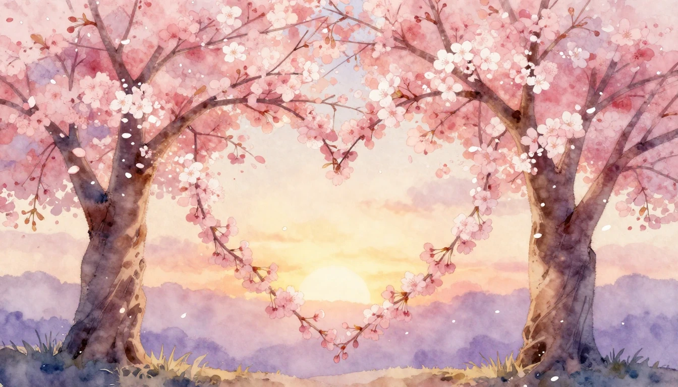 A dreamy and romantic watercolor painting of two intertwined...