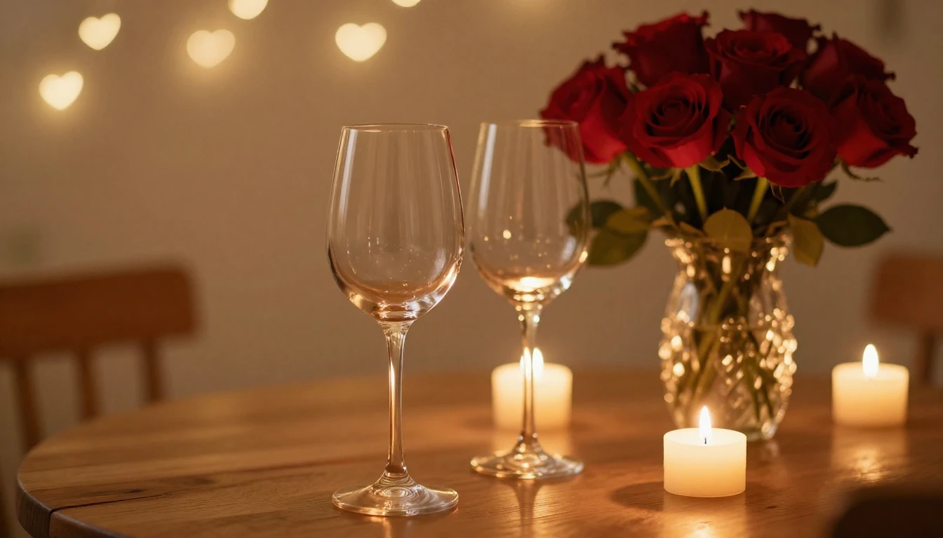 A breathtakingly romantic scene featuring two elegant wine g...