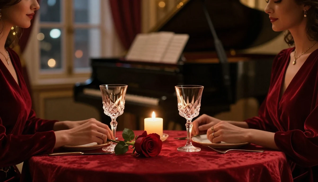 A high-quality cinematic shot of a beautifully set table for...
