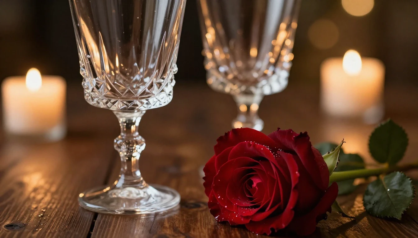 A close-up, high-detail shot of two elegant crystal glasses ...