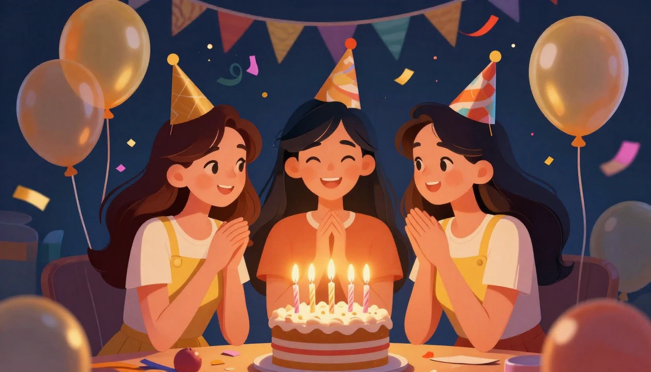 A vibrant digital art illustration of a birthday celebration...