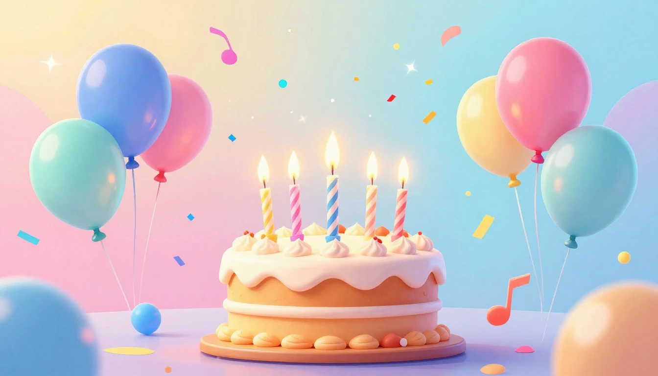 A vibrant and festive birthday celebration scene in a modern...