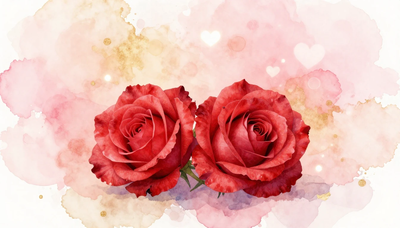 A delicate watercolor illustration of two blooming red roses...