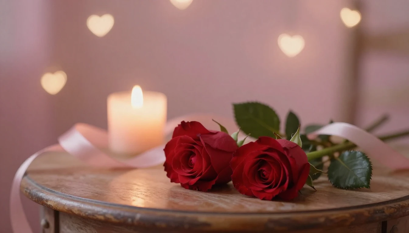 A soft and ethereal scene featuring two delicate red roses r...