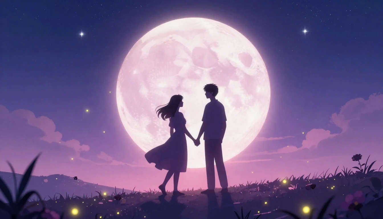 A romantic and dreamy illustration for a music album cover. ...