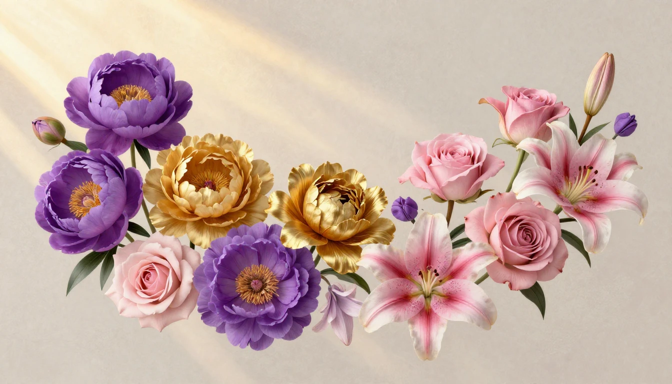 A vibrant and artistic composition featuring a variety of bl...