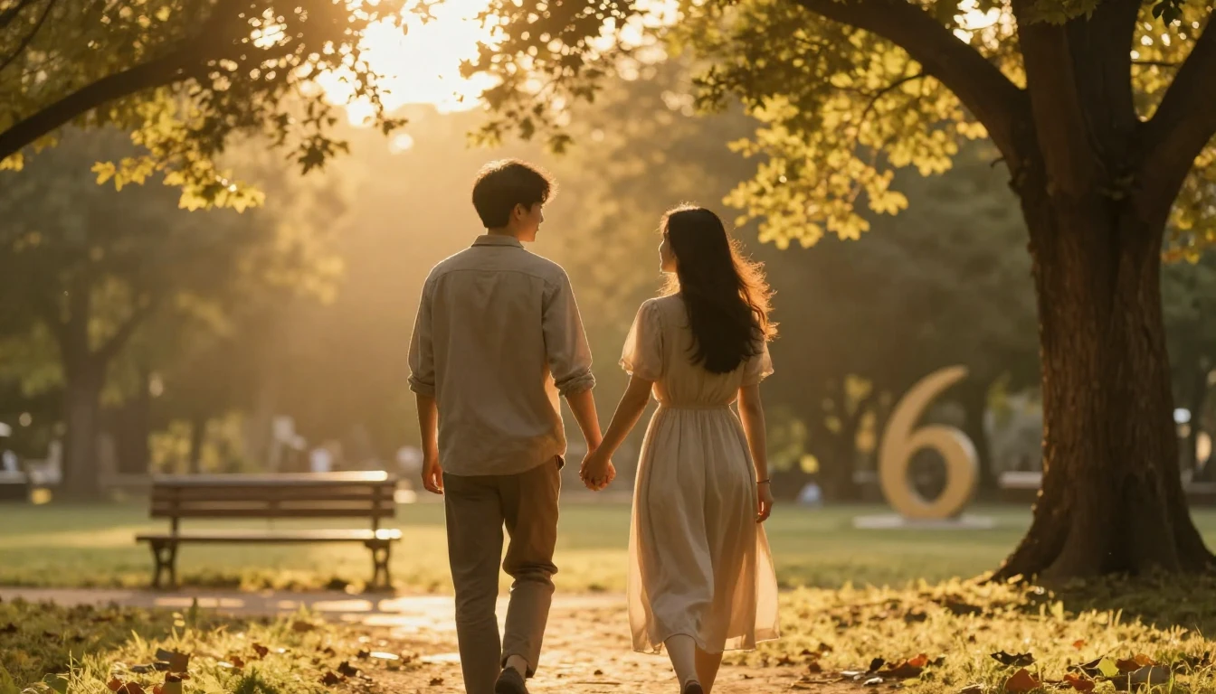 A romantic and intimate scene of a loving couple holding han...