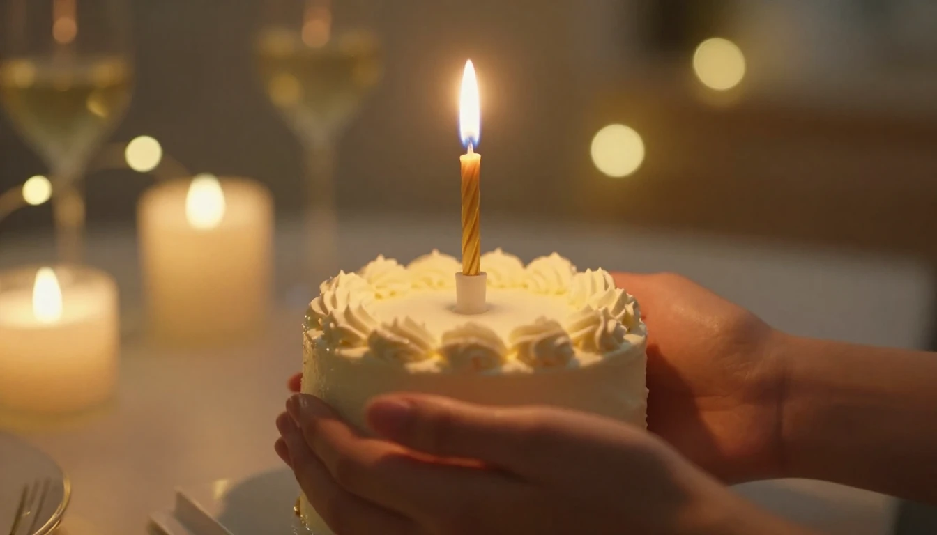 A romantic and warm birthday atmosphere, a close-up of a sma...