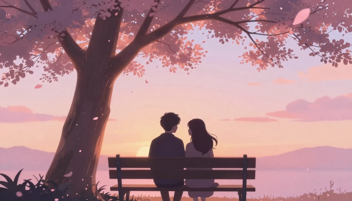 A romantic and dreamy composition showing two silhouettes si...