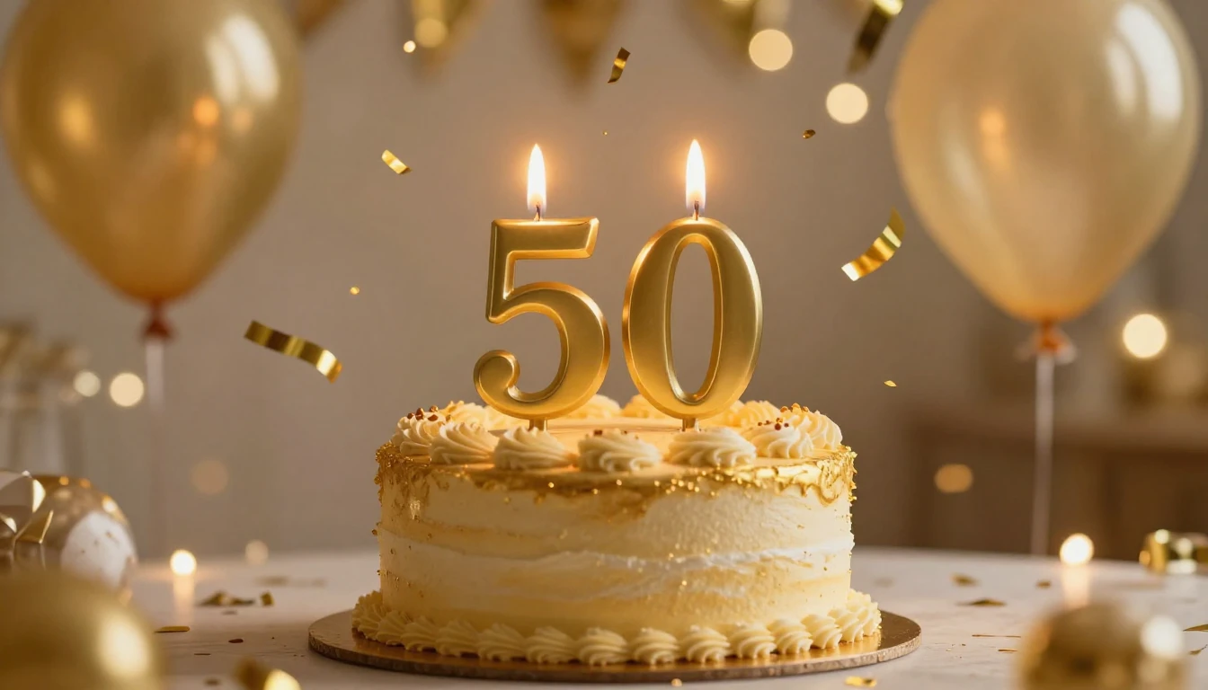 A festive and elegant birthday celebration scene for a 50th ...