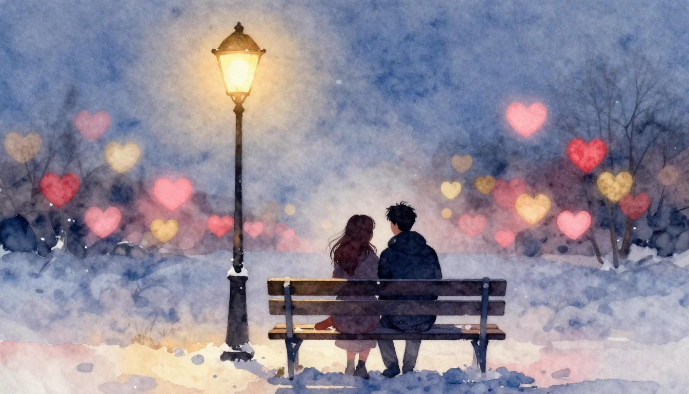 A soft and romantic watercolor painting depicting two silhou...