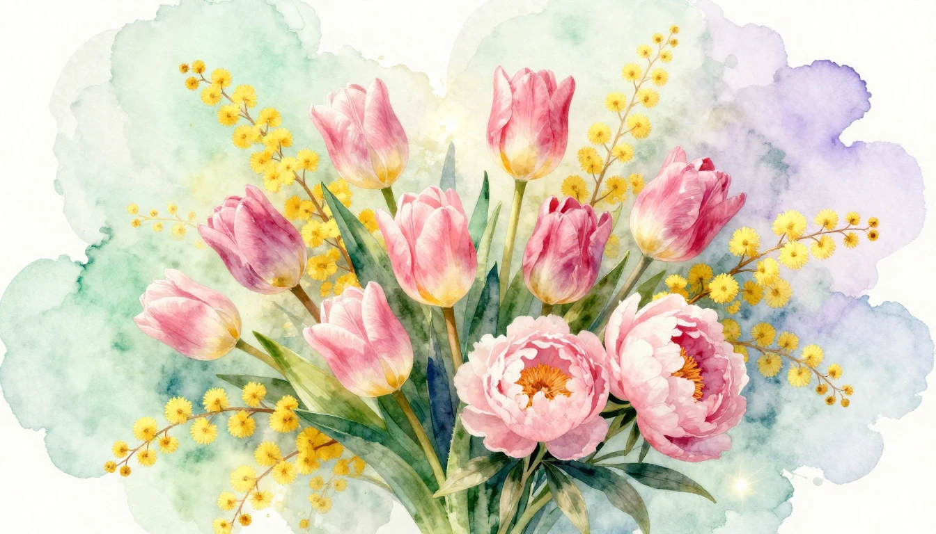 A beautiful and vibrant watercolor painting of a lush spring...