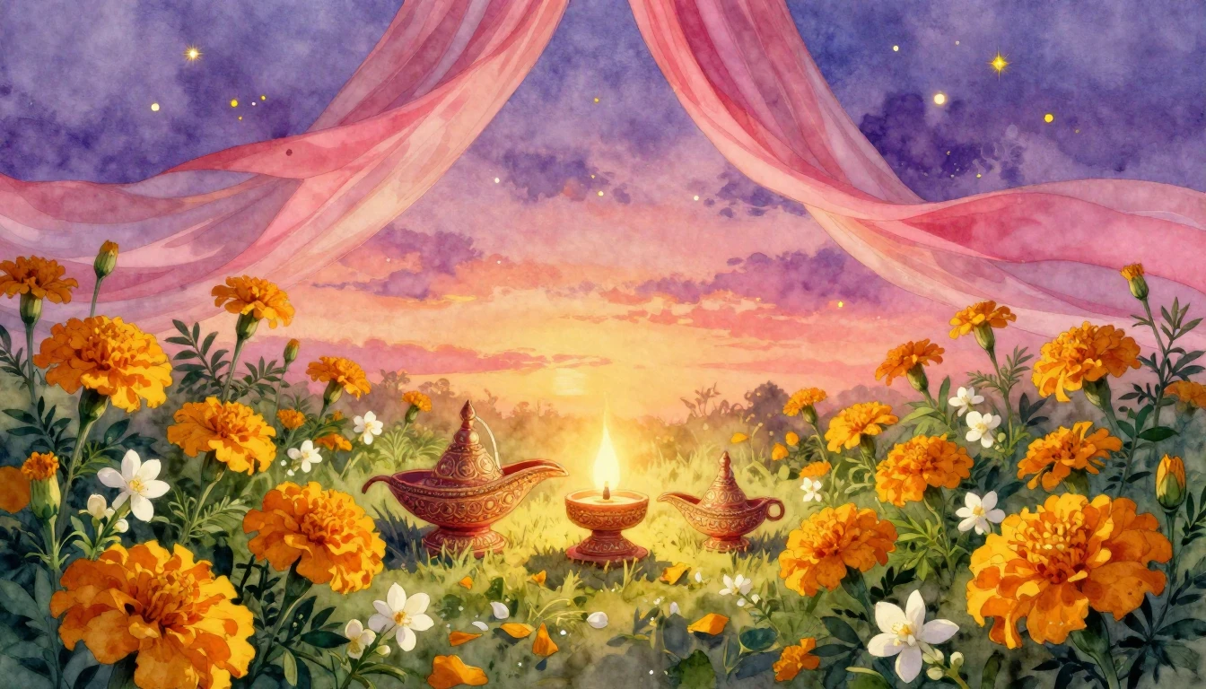 A vibrant watercolor painting depicting a lush garden filled...