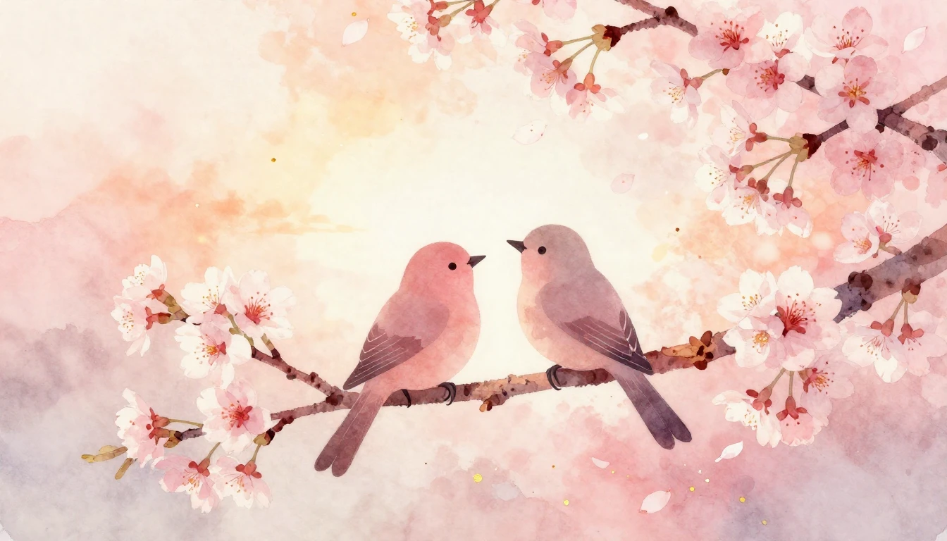 A delicate watercolor painting depicting two stylized silhou...