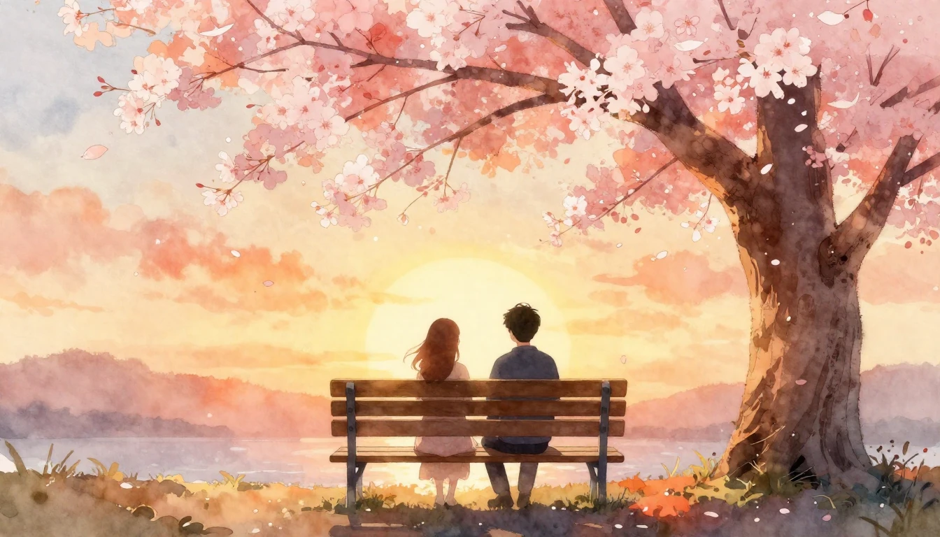 A soft watercolor painting depicting two stylized silhouette...