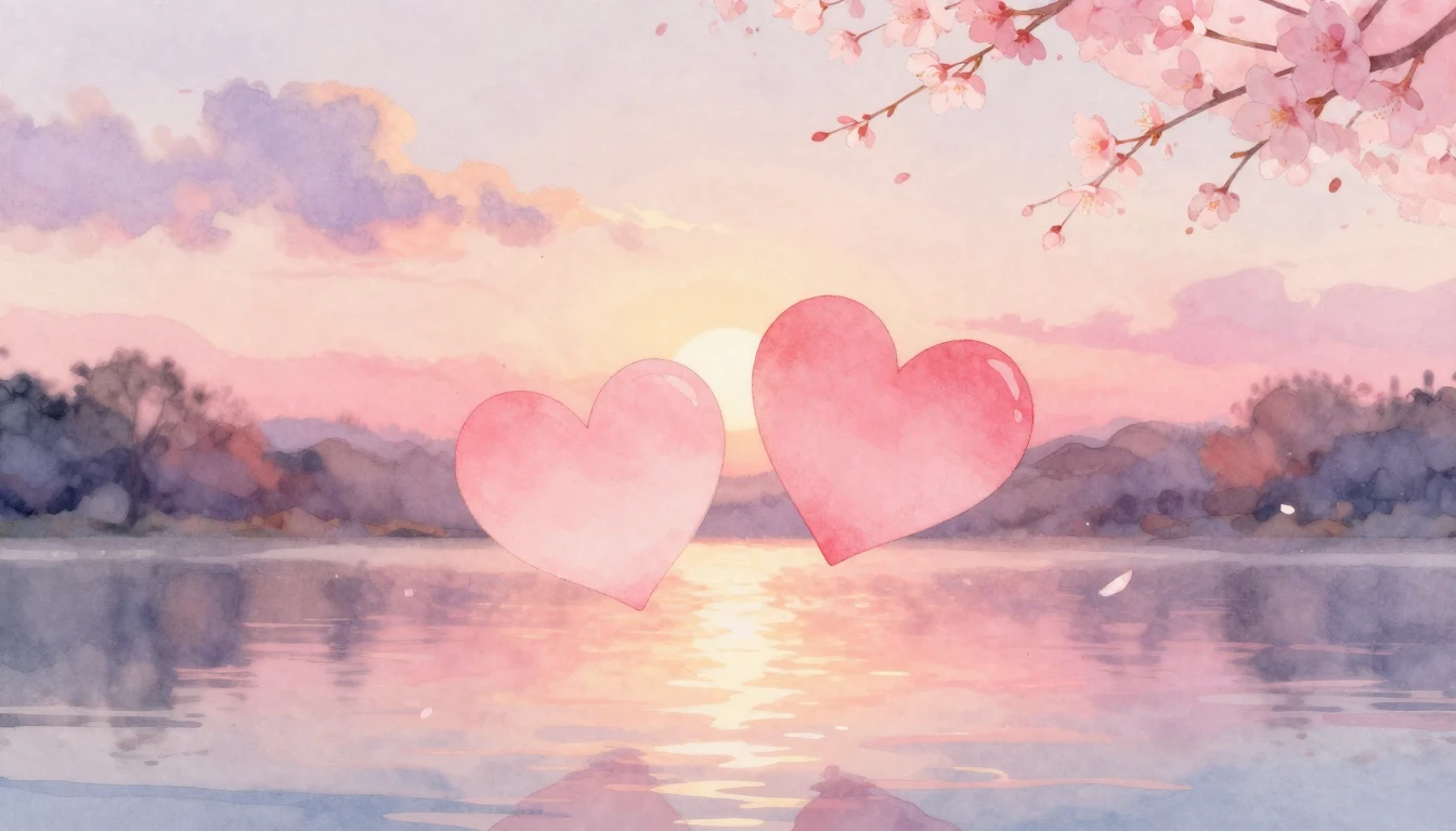 A delicate watercolor painting of two stylized hearts floati...