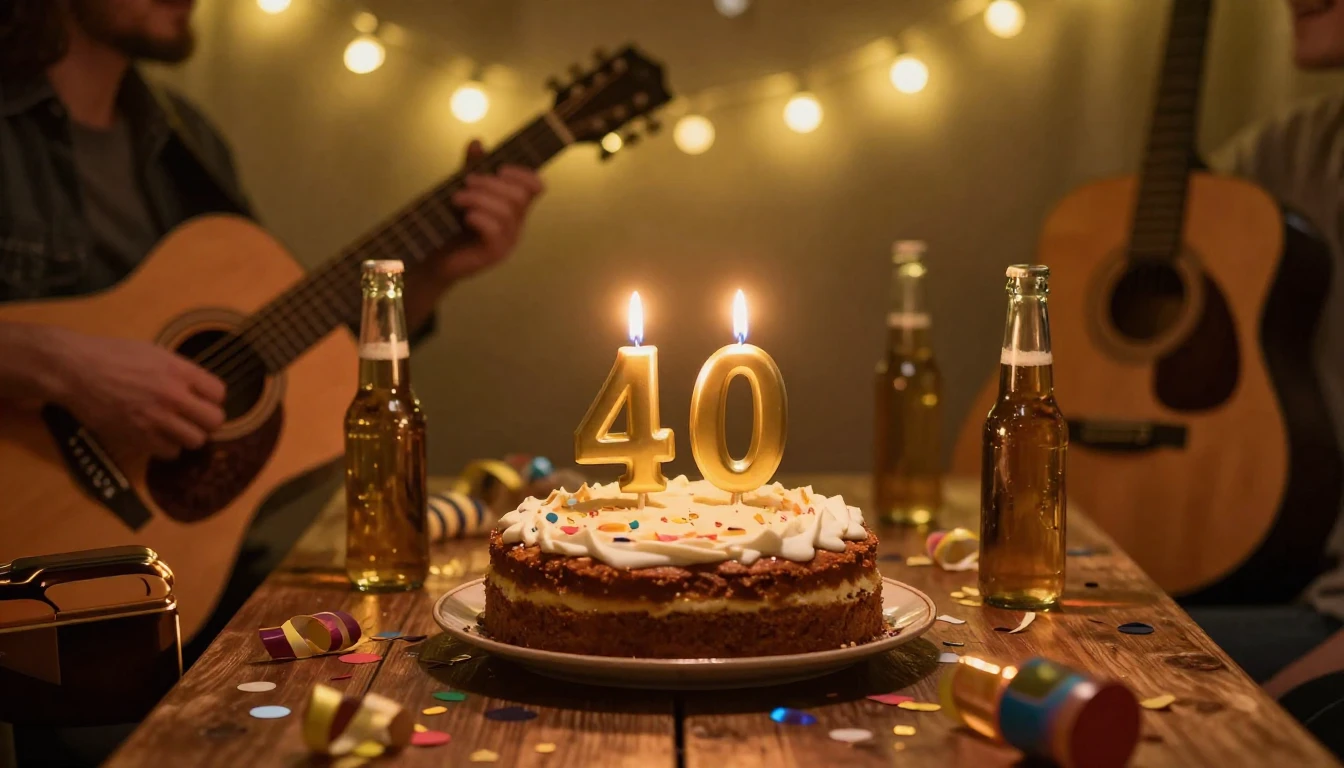 A festive birthday scene focusing on the number 40. A vintag...