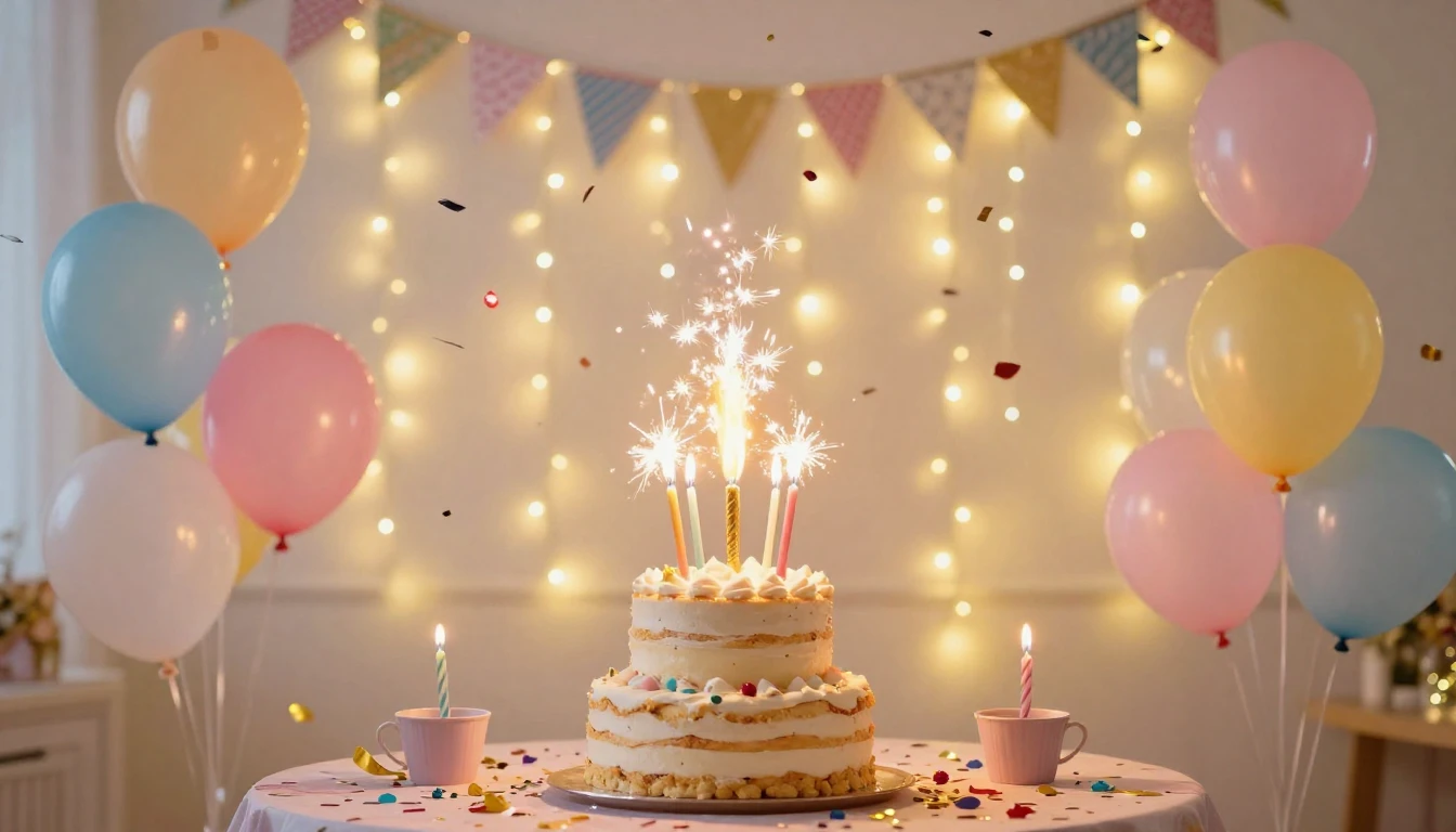 A festive and vibrant scene of a happy birthday celebration....