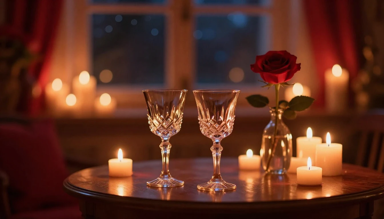 A warm, intimate scene of a cozy room lit by the soft glow o...