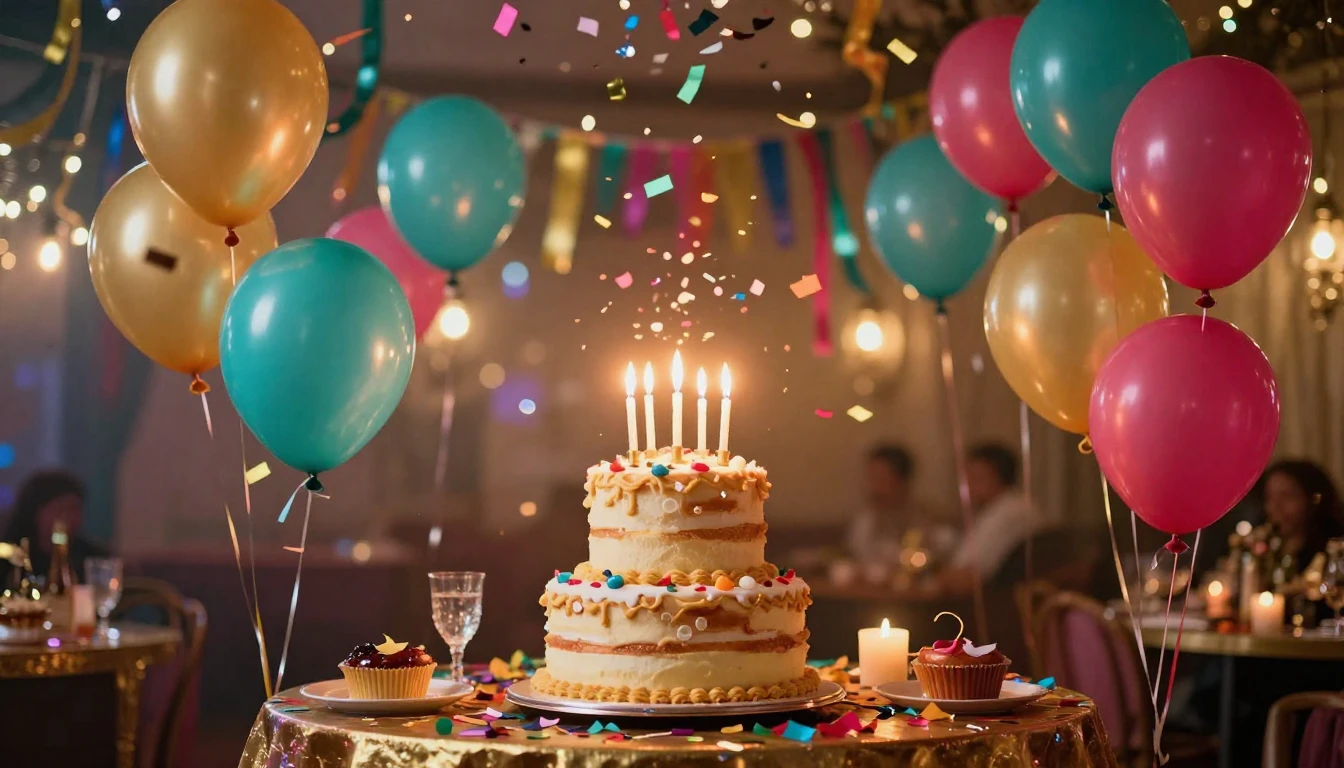 A vibrant and festive scene of a grand celebration. Colorful...