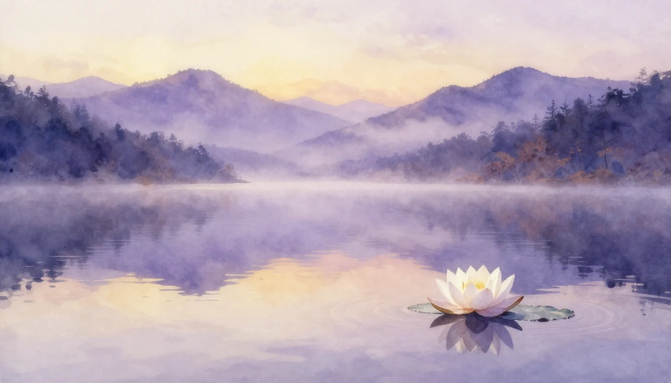 A breathtaking watercolor painting of a tranquil mountain la...