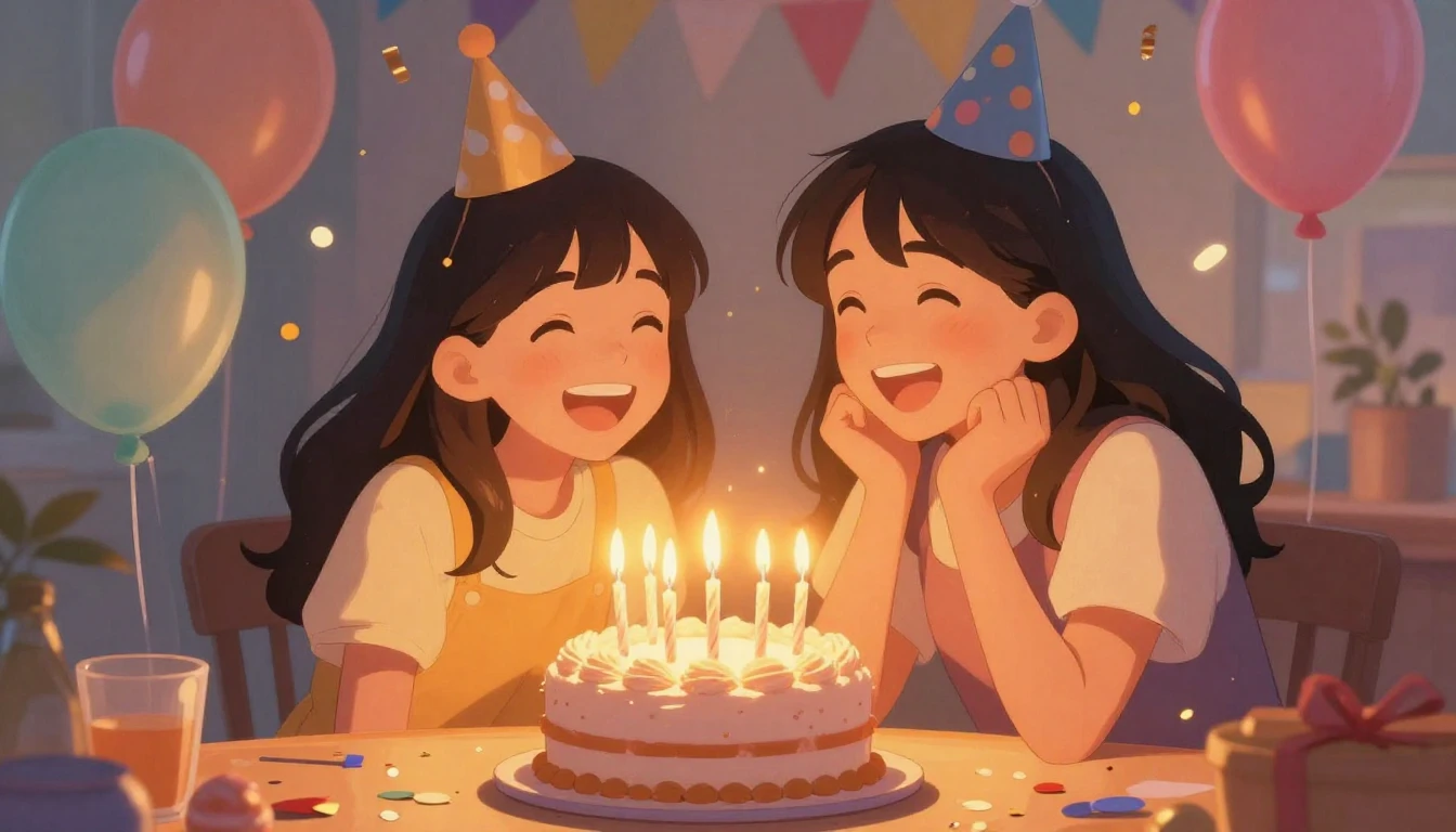 A heartwarming illustration of two best friends laughing tog...