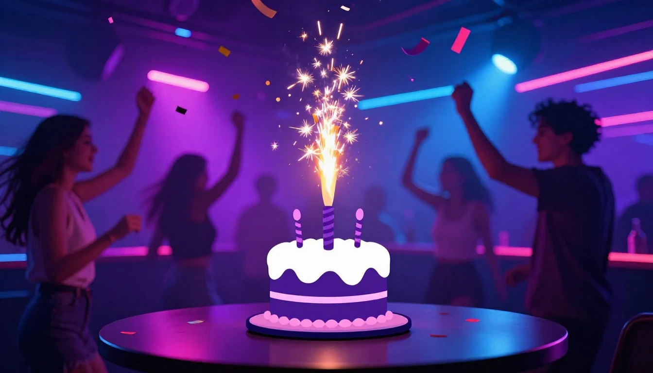 A vibrant and energetic party scene in a modern nightclub se...