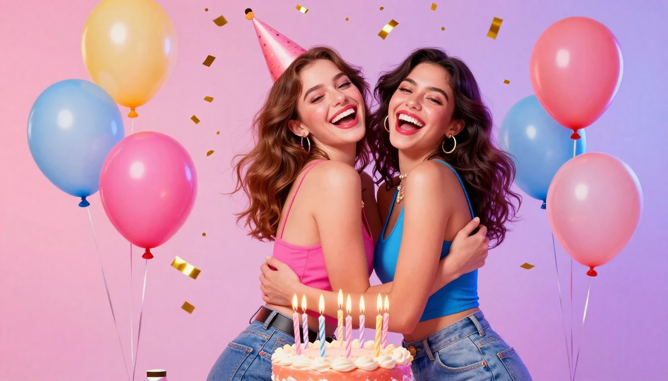 A vibrant and colorful digital illustration of a birthday ce...