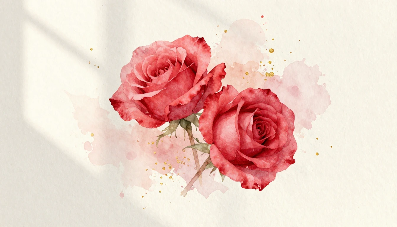 A beautiful watercolor painting of two delicate red roses in...