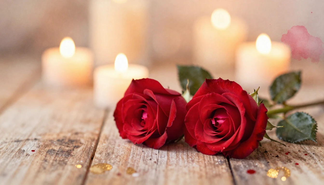 A soft watercolor painting depicting two delicate red roses ...