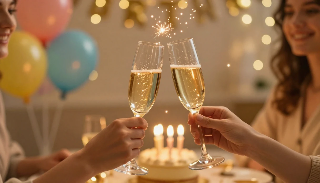 A warm and festive birthday celebration scene, close-up of h...