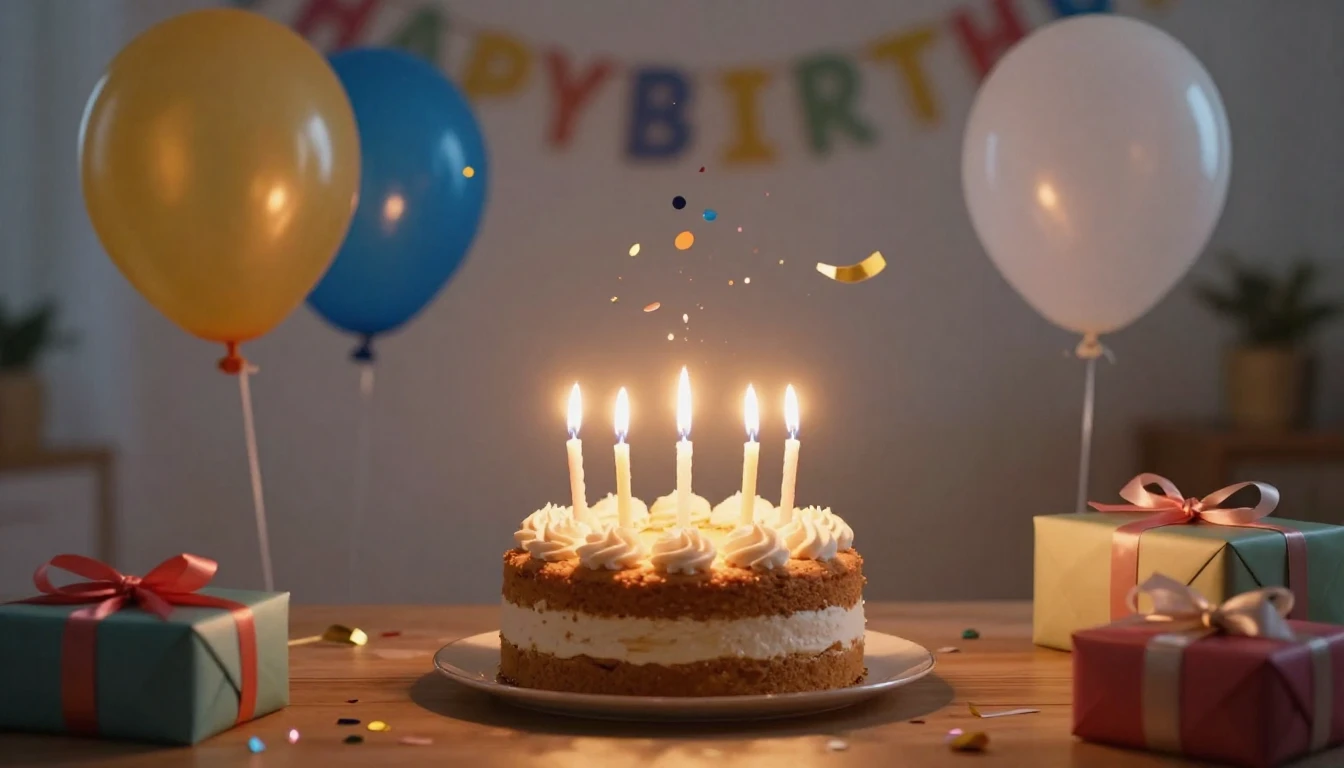 A festive birthday celebration scene, centered on a beautifu...