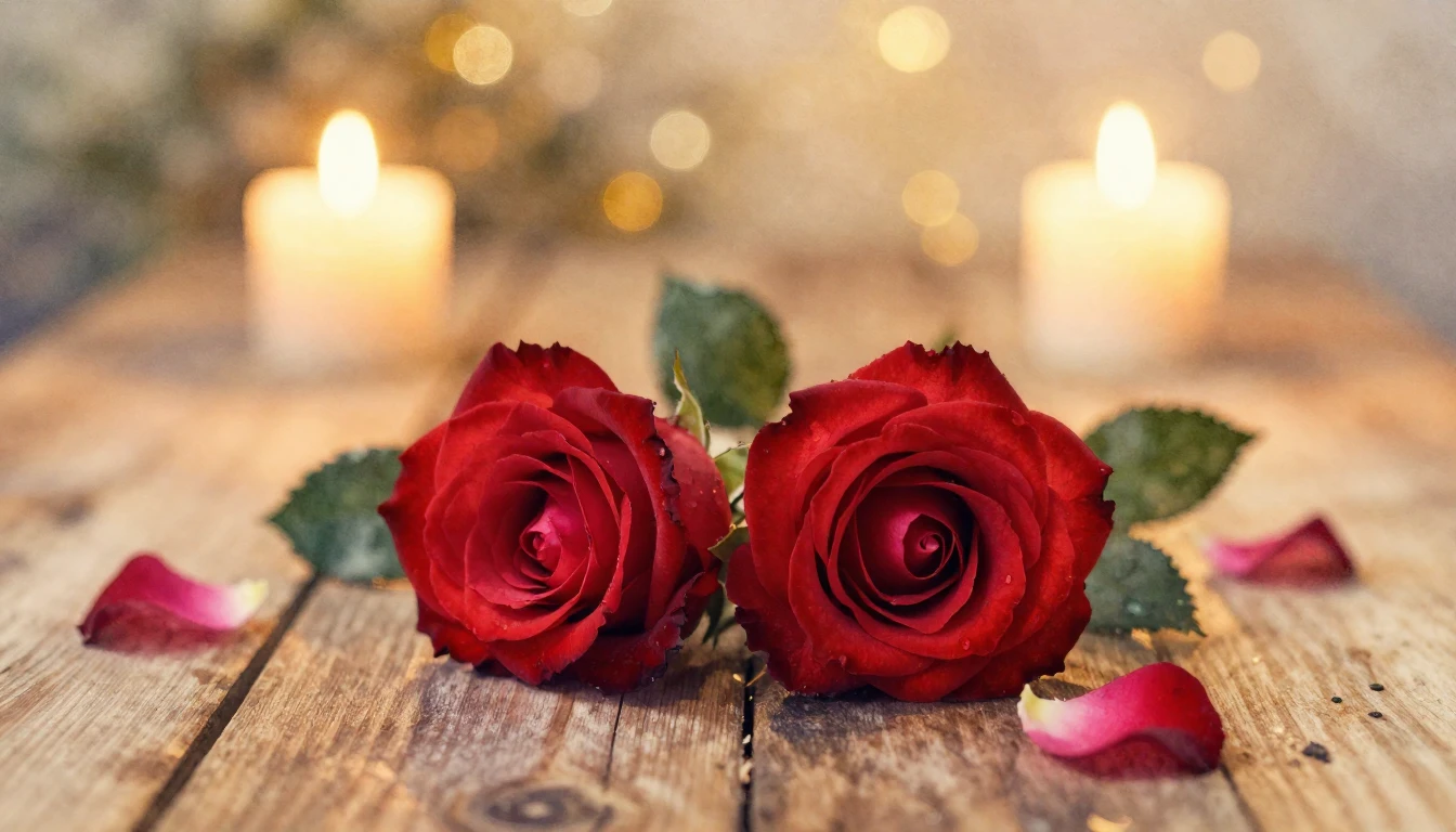 A soft watercolor painting of two elegant red roses intertwi...