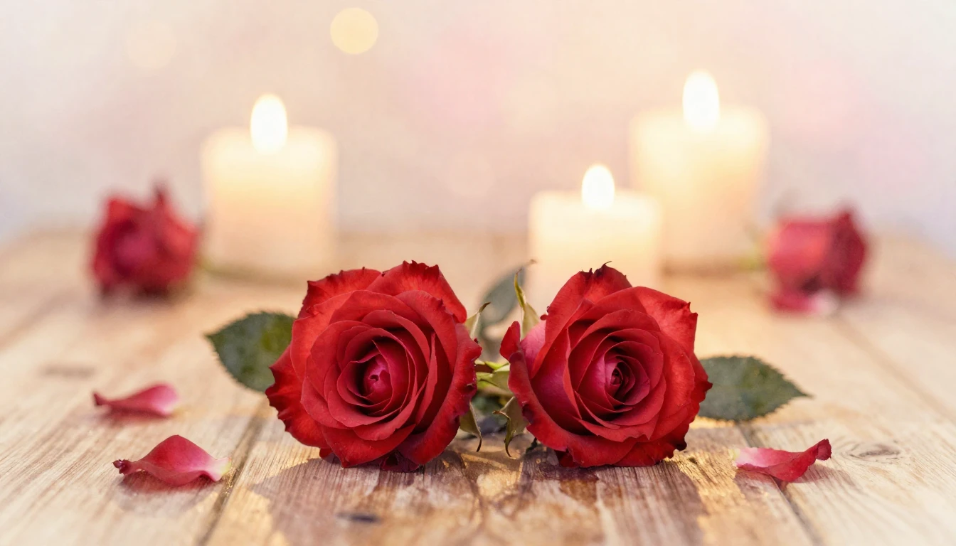 A soft watercolor painting of two delicate red roses intertw...