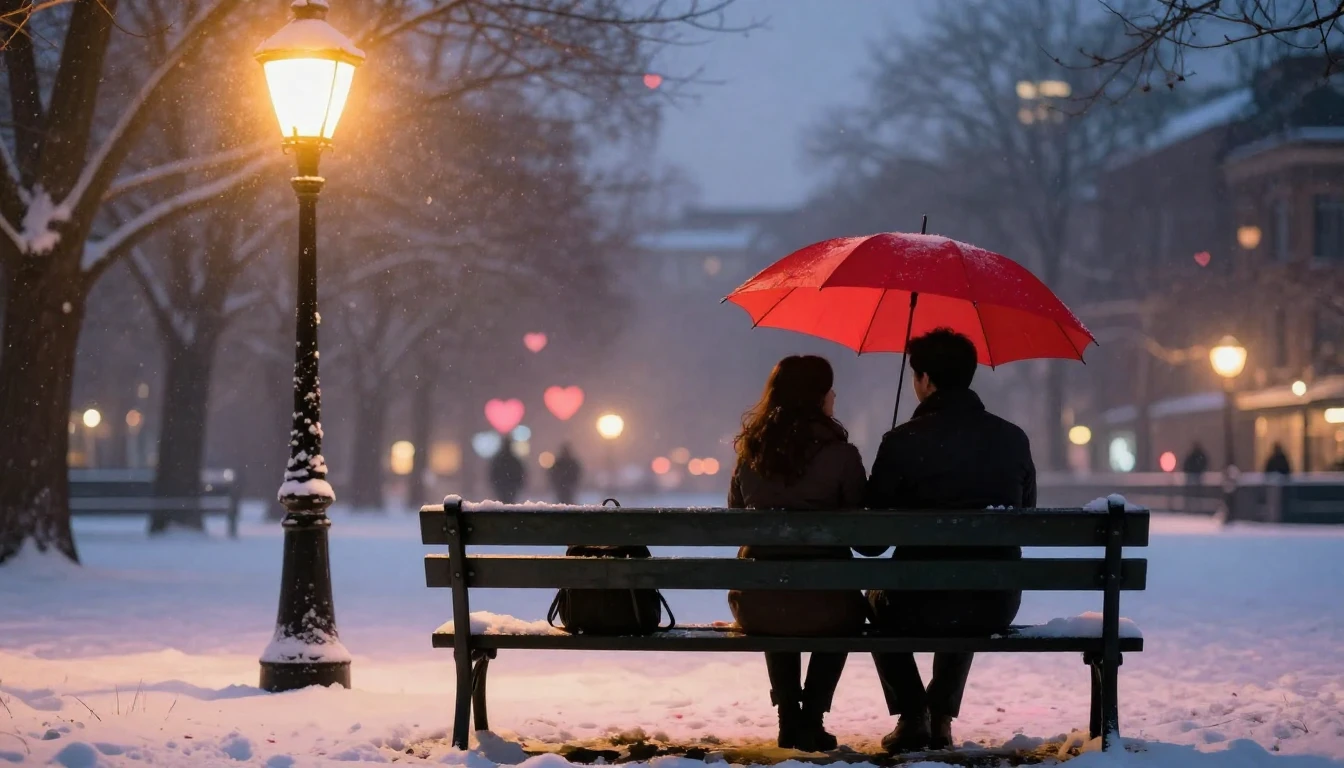 A romantic scene featuring two silhouettes holding hands on ...