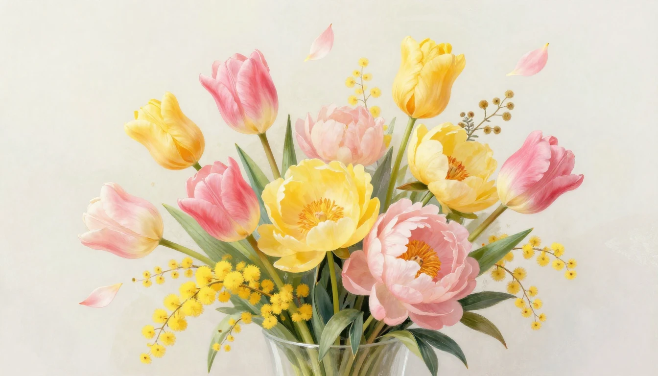 A beautiful and vibrant bouquet of spring flowers including ...